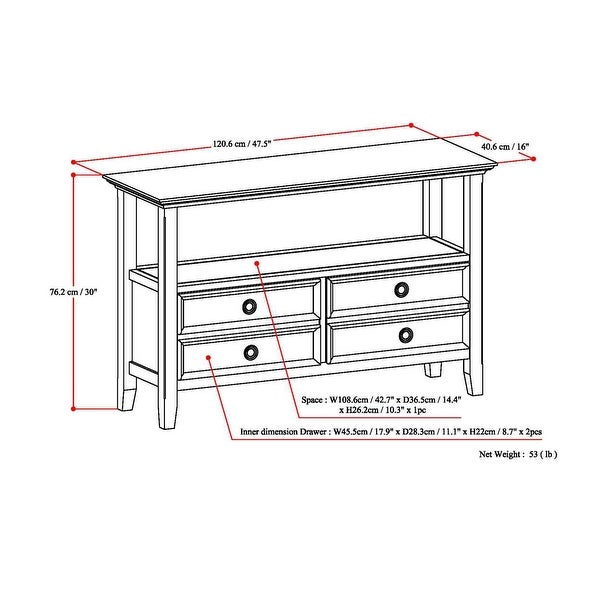 WYNDENHALL Halifax SOLID WOOD 48 inch Wide Transitional Console Sofa Table