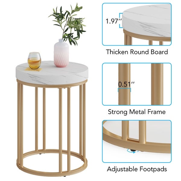 Round Side Table End Table for Living Room Bedroom, Thick Sturdy - 9.69 x 9.84 x 23.62 inches