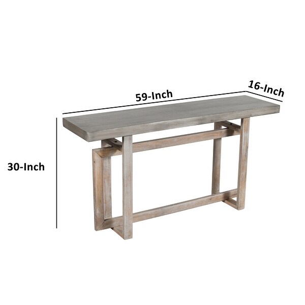 59 Inch Artisan Crafted Farmhouse Console Table with Geometric Interlocked Base, Rustic Light Brown