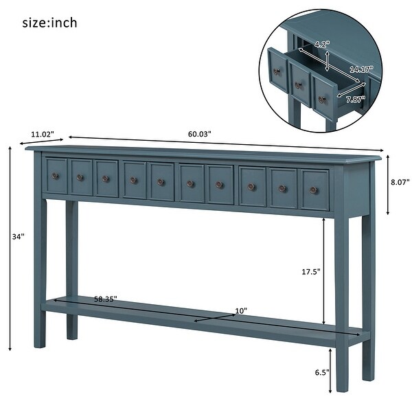 Entryway Console Table, Sofa Table with Two Drawers and Bottom Shelf