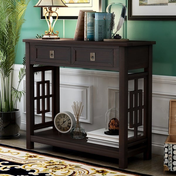 Console Table with 2 Drawers and Bottom Shelf, Entryway Sofa Table