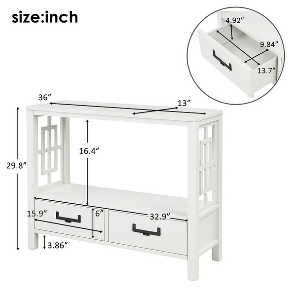 Wood Console Table With 2 Bottom Drawers,Narrow Entrance Table