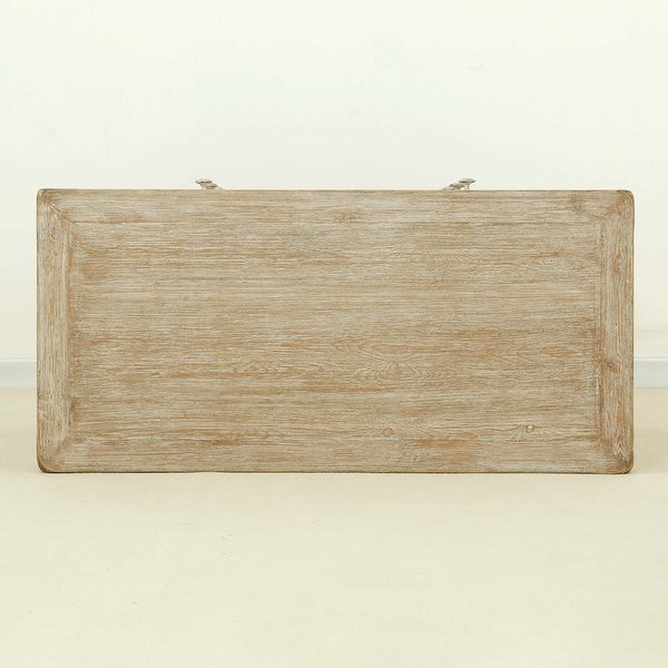 Artissance Reclaimed Wood Peking Side Table With 4 Drawers and Antique Off White Finish, 35 Inch Tall