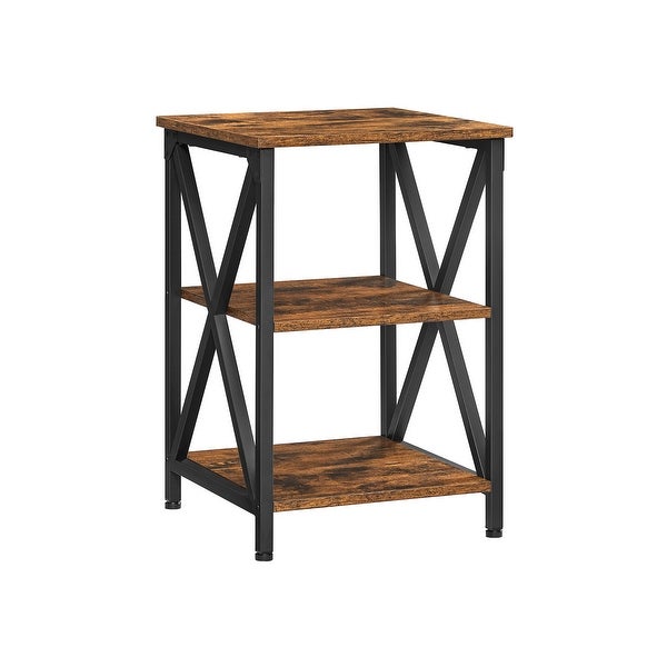 Nightstand, 3-Tier Side Table with Storage Shelf, End Table Steel Frame, for Bedroom, Living Room, Rustic Brown and Black