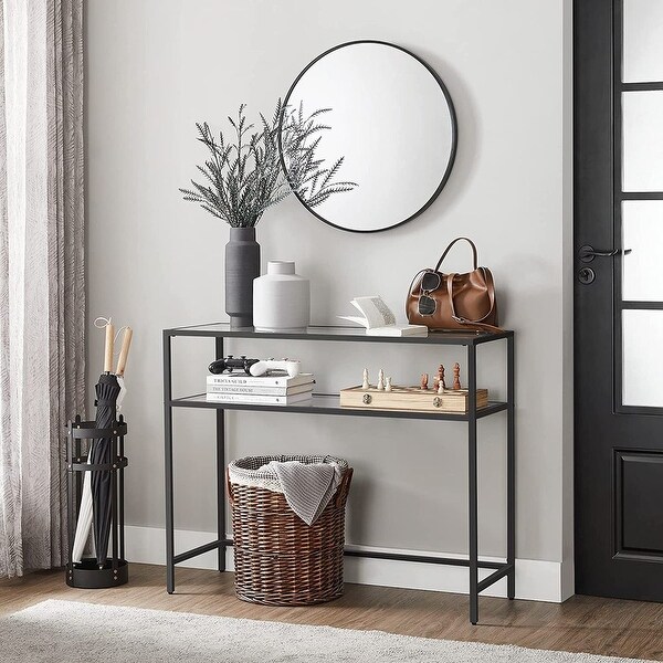 Console Table, Modern Sofa or Entryway Table, Tempered Glass Table, Metal Frame, 2 Shelves, Adjustable Feet, for Living Room