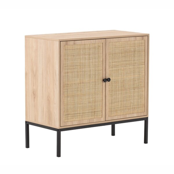 Set of 2 Rolland A Console Table Side Table with Rattan Door,Foyer Sofa Table Narrow for Entryway, Living Room, Hallway - 31.75