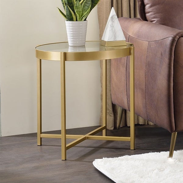 Glass Cross Legs End Table, Side Table