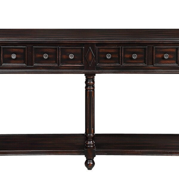 Retro Console Table Entryway Table with 2 Drawers and Bottom Shelf for Storage