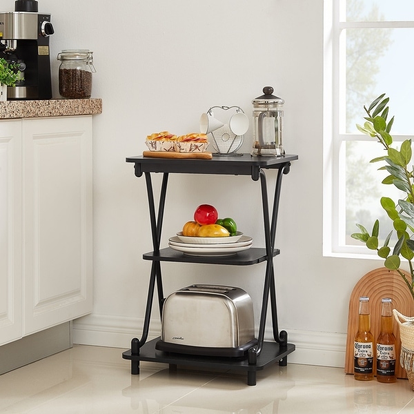 VECELO Modern 3-tier Side Table/End Table, X-cross Metal Frame Storage Shelf - (Set of 2)