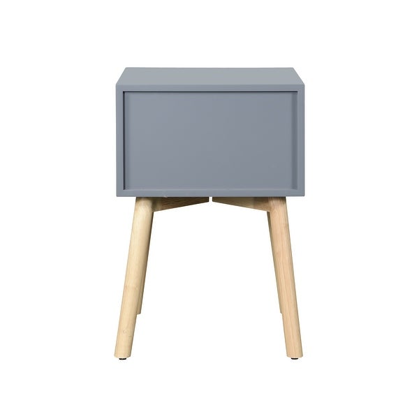 Mid-Century Modern Side Table with 2 Drawer, Round Metal Knobs and Rubber Wood Legs, 15.7