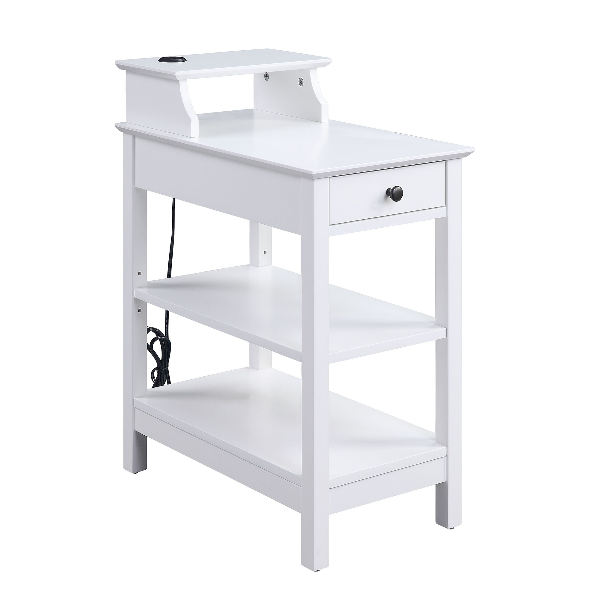 Wooden Frame Side Table with 3 Open Compartments and 1 Drawer, White - 28 H x 22 W x 13 L