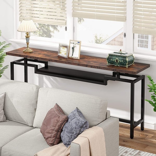 70.9 inch Console Table, Narrow Long Behind Sofa Table with 2 Ties for Entryway, Hallway, Living Room, Rustic Brown