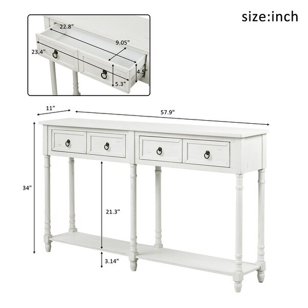 Control table with 2 drawers and bottom shelf, farmhouse couch table with solid wood tapered legs