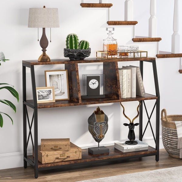 Console Table, 43 Inch Small White Entryway table with Storage Shelves