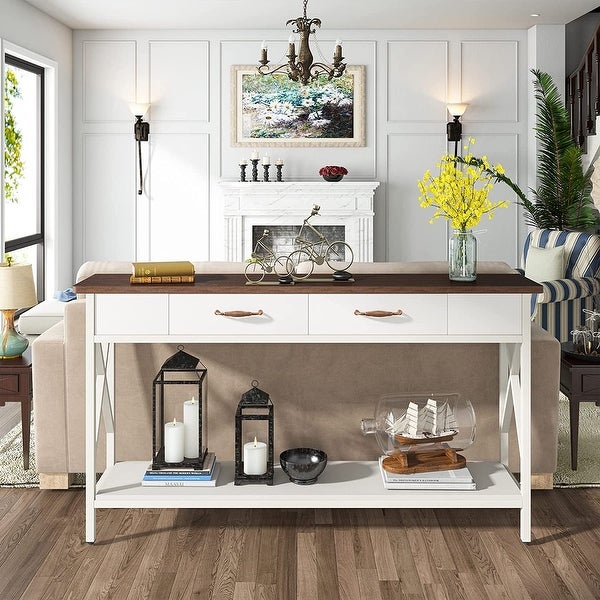 Sofa Table, Narrow Industrial Console Table,Entryway Table with Drawer