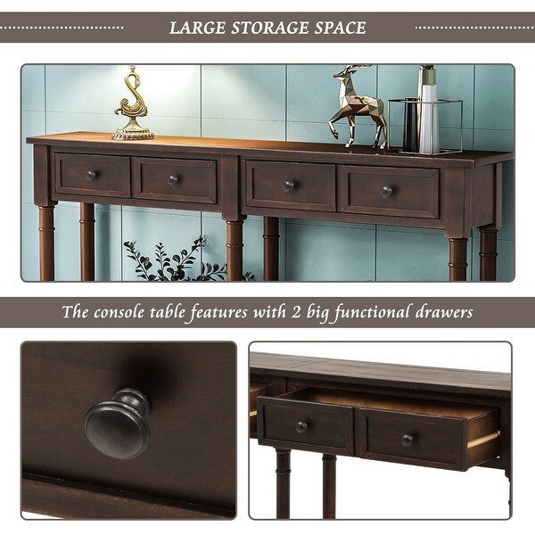 Console Table Sofa Table with 2 Storage DrawersandBottom Shelf, Old Pine