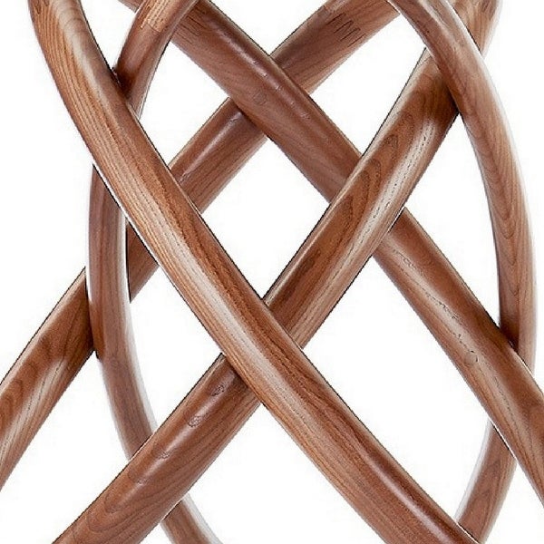 Cid 22 Inch Modern Side Table, Round Glass Top, Curved Wood Frame, Brown - 21.6L x 21.6W x 19.7H Inches
