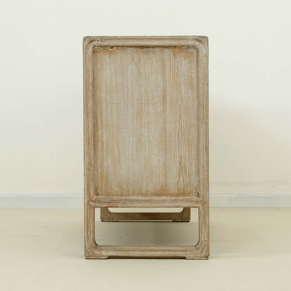 Artissance Reclaimed Wood Peking Side Table With 4 Drawers and Antique Off White Finish, 35 Inch Tall