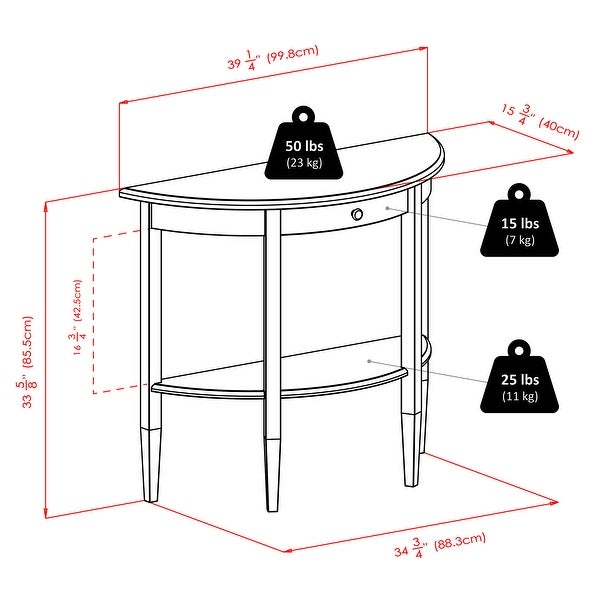 Concord Half Moon Console Table, Walnut - 39.29 x 15.75 x 33.66 inches