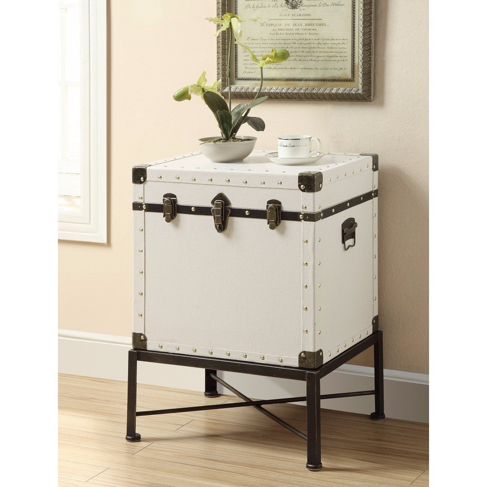 Trendy Trunk Style Accent Side Table, White - 25.25 H x 19 W x 15.75 L Inches