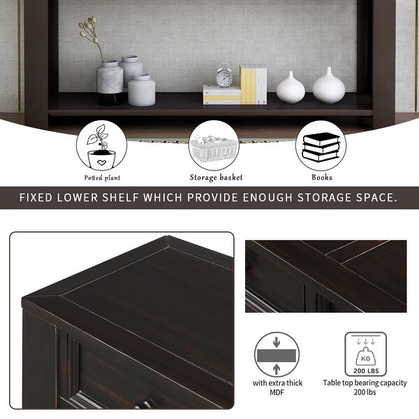 Rustic Console Table with 2 Storage Drawers and Exquisite Retro Knob, Sofa Table with Bottom Storage Shelf