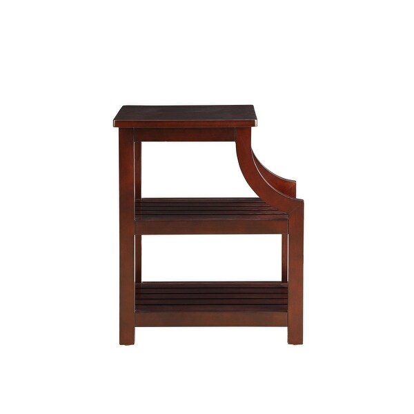 Modern Side Table (USB), Rectangular Leg Table w/2 Shelves, Espresso