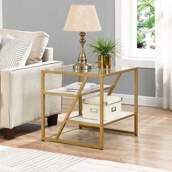 3-Tier Storage Side Table Modern Square End Table with Metal Frame Sofa Table for Couch, Bedroom, Living Room,Office