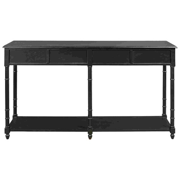 Wooden Console Sofa Table with 4 Spacious Drawers, Black