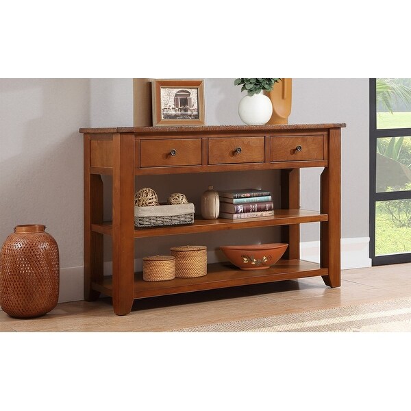 48'' Solid Pine Wood Top Console Table, Modern Entryway 3-drawer Sofa Side Table