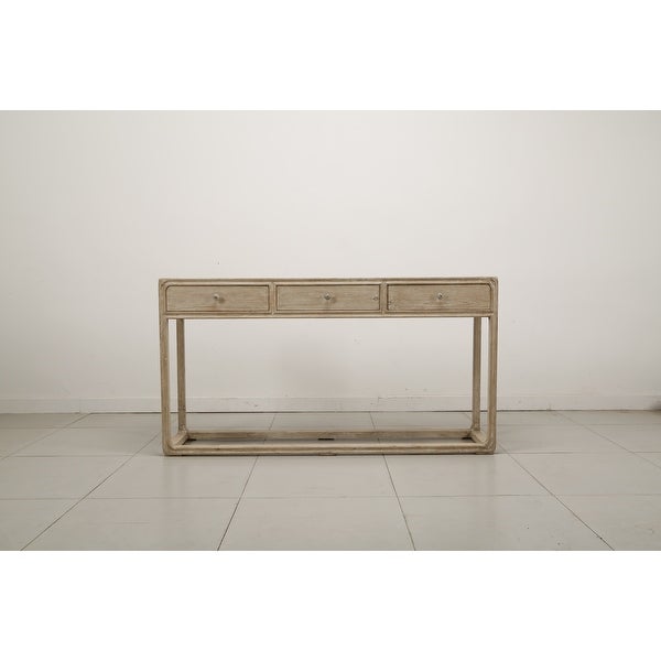 Artissance Reclaimed Peking Console Table With 3 Drawers and Weathered White Wash Finish, 34 Inch Tall