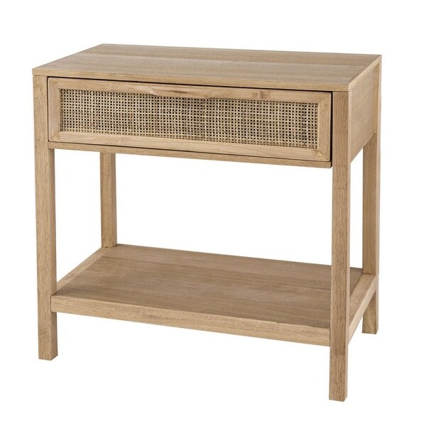 Tia 22 Inch Accent Side Table, Pine Wood, Woven Rattan, 1 Drawer - 22 H x 12 W x 22 L Inches