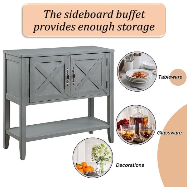 35'' Wood Sideboard Console Table with Bottom Shelf and 2 Door Cabinet for Living Room, Entryway, Kitchen Dining Room Furniture