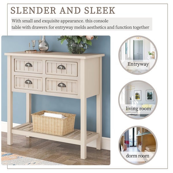 Exquisite Simplicity Sideboard Console Table with 4 Drawers Bottom Shelf, Modern Solid Wood Sofa Table for Living Room and Bedroom