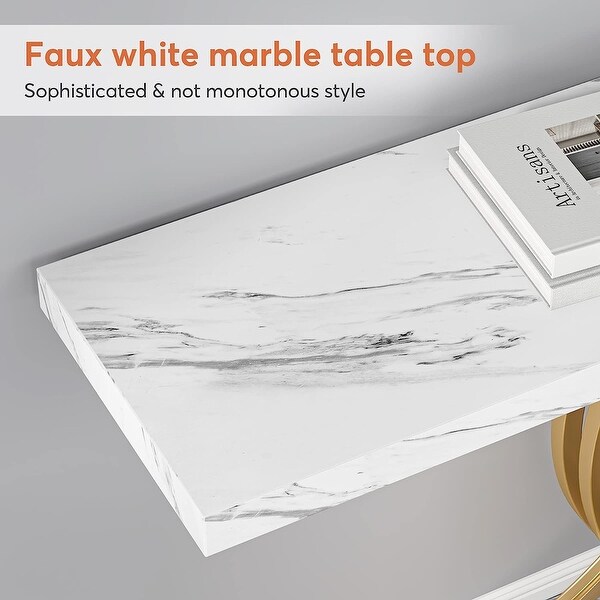 Console Table, Faux Marble Hallway Table with Geometric Metal Legs - 11.81
