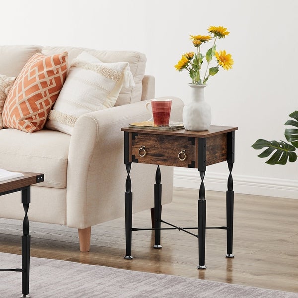 Taomika Nightstand with Drawer Modern End/Side Table, Rustic Brown, Set of 1/2/3
