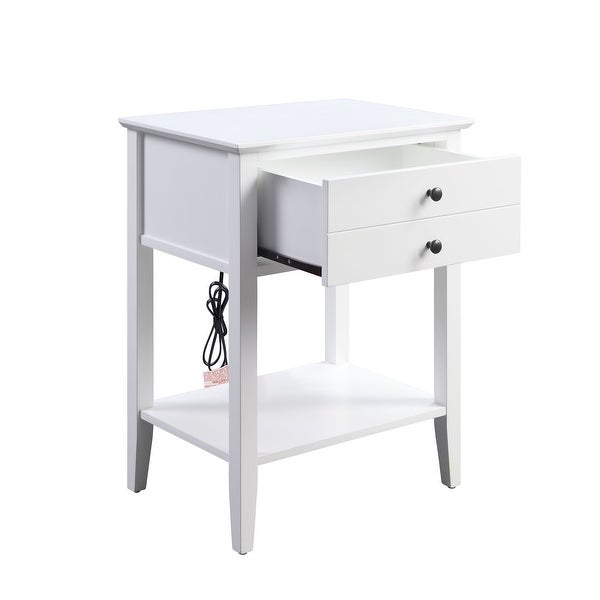 Grardor Side Table (USB Charging Dock) with 1 Drawer and 1 Open Compartment, Gray