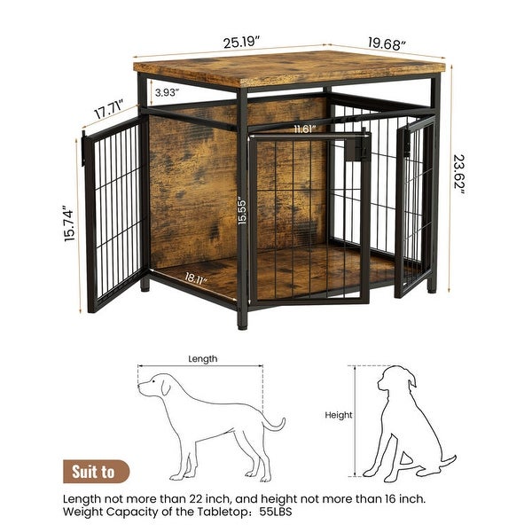 Furniture Style Dog Crate End Table, Pet Kennels Three Doors Dog House Indoor Use for Small Dogs