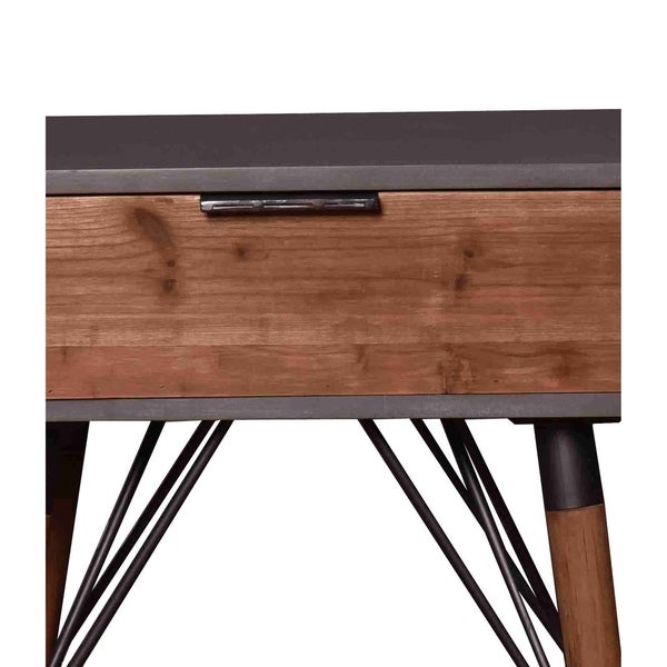 Wooden Side Table with Single Drawer and Angled Legs, Gray and Brown