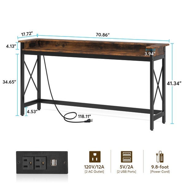 Sofa CouchTable with Outlets and USB Ports, 70.9 inch Long Entryway Console Table
