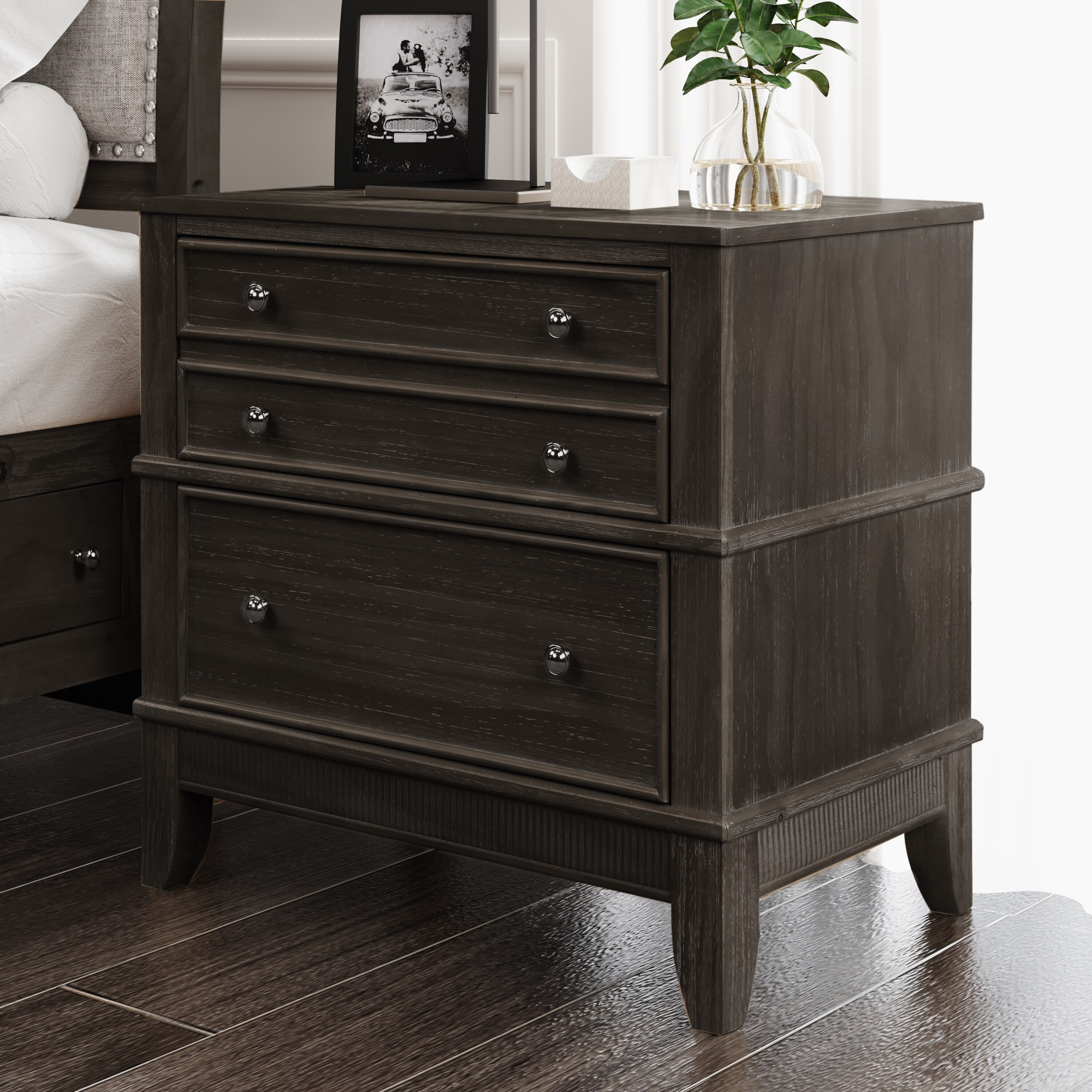 3 Drawer Nightstand, Coffee