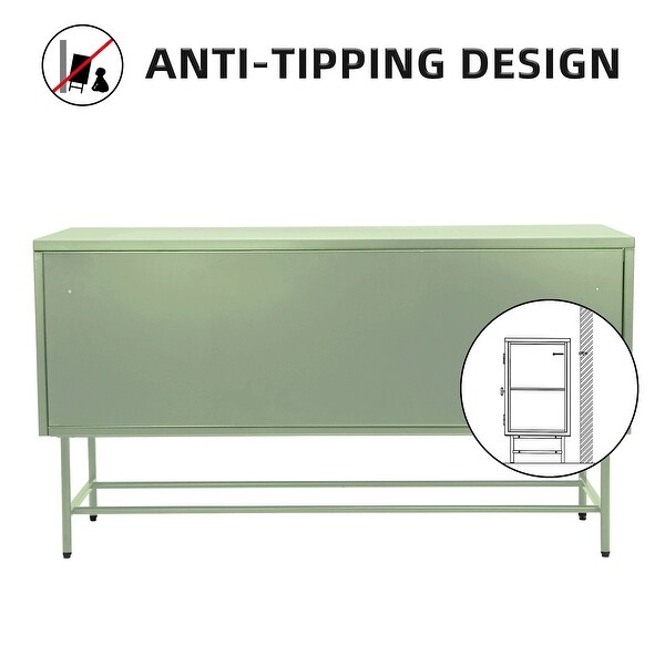 TV Console Table with Enclosed Storage, Wide Countertop Glass Doors, Detachable Shelves