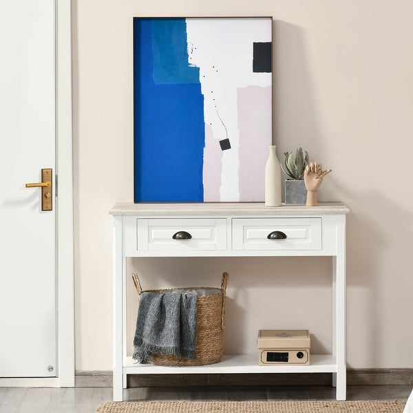 HOMCOM Console Table with 2 Storage Drawers and Open Shelf, Vintage Distressed Sofa Table for Hallway, Living Room, or Bedroom