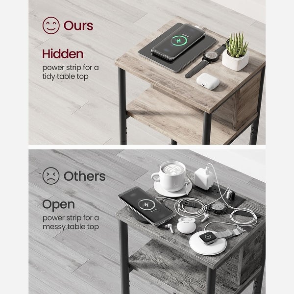 Side Table with Charging Station, 3-Tier End Table with USB Ports and Outlets, Nightstand for Living Room, Bedroom