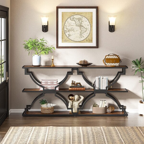 Industrial 70.9 Inch Long Console Sofa Table with 3 Tire Storage Shelf, TV Stand