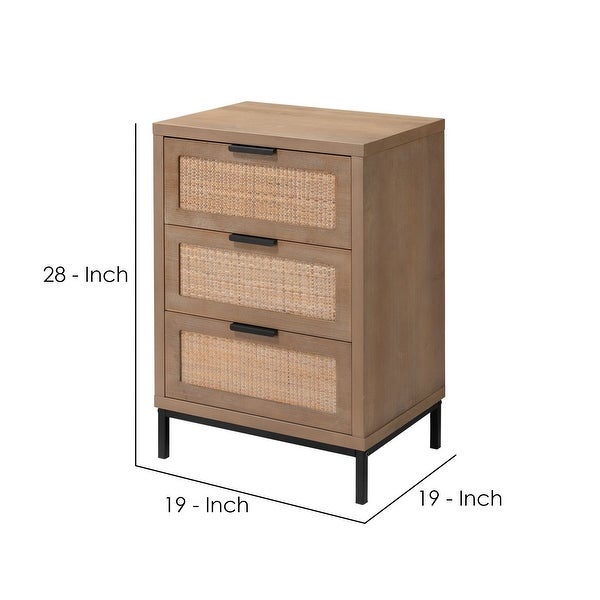 Side Table with Woven Rattan Front Drawers, Brown
