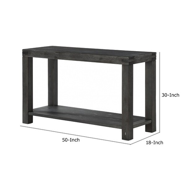 Wooden Console Table with Block Legs and Open Shelf, Dark Gray