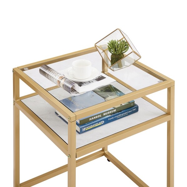 Tempered Glass Top Side Table, 2-Tier End Table