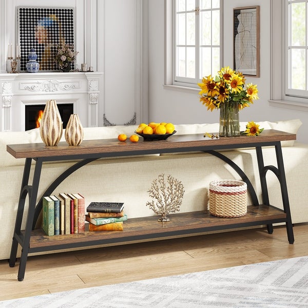 70.8” Extra Long Console Table, Narrow Sofa Tables Entryway Table for with 2 Tier Storage Shelves