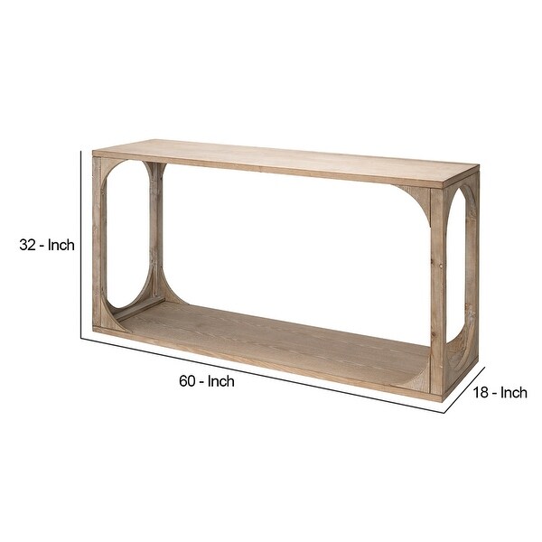 Console Table with Oblong Cut Out and Bottom Shelf, Natural Brown