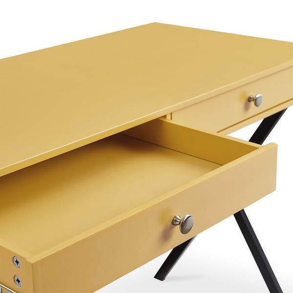 2 Drawers Writing Desk with Stoving Varnish Steel Frame, MDF Table Top